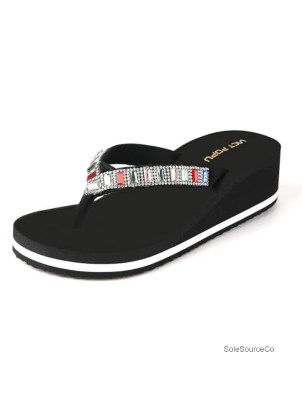 Rhinestone Platform High Heel Flip Flops Wedge Sandals Arch Support